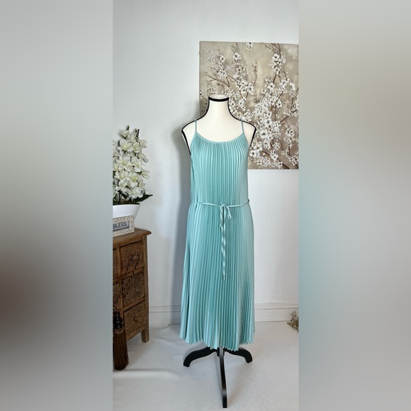 SAM EDELMAN SLEEVELESS SATIN PLEATED MIDI DRESS SIZE XL COLOR MINT NWT - Picture 10 of 14